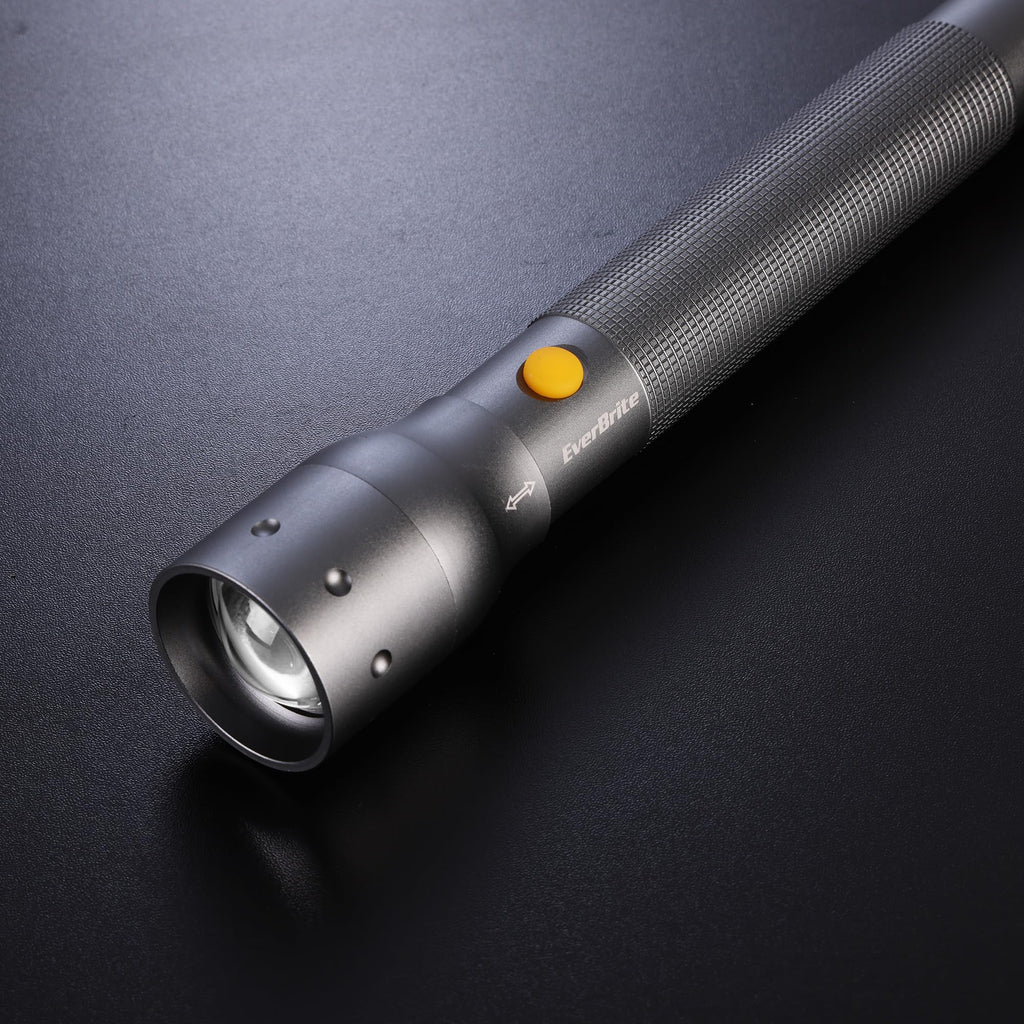 EverBrite Ultra Bright Tactical Flashlight, 900 Lumen Zoomable Adjustable Focus, 3 Light Modes, Heavy-Duty Aluminum Torch for Hurricane Supplies Camping, Includes 3C Alkaline Batteries-Gray