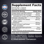 Kaitamin NSF & Eurofins Tested Brain Supplement for Memory & Focus – Nootropic | Ginkgo Biloba, Huperzine A, Bacopa Monnieri, Phosphatidylserine, Caffeine-Free Gelatin (30)