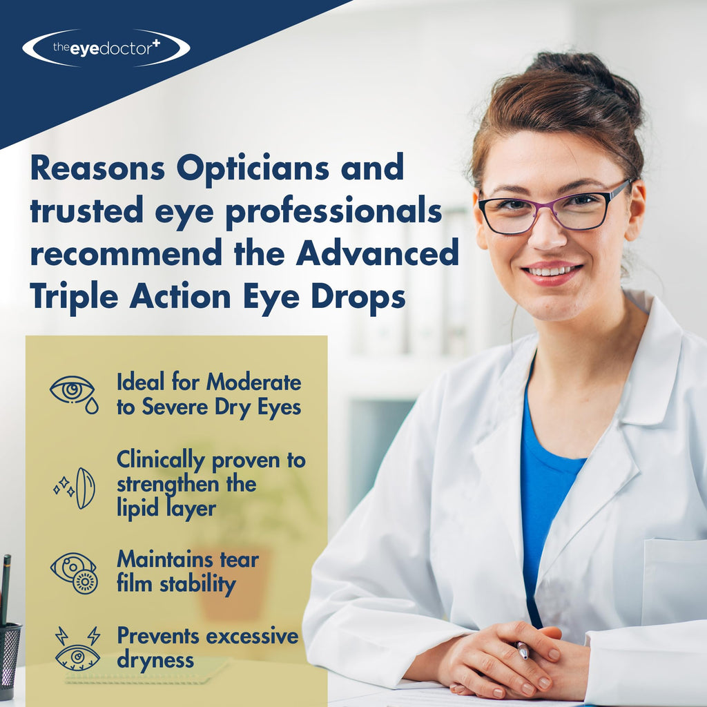 The Eye Doctor Dry Eye Drops, Advanced Triple Action Formula – Lipid-Based Eye Drop for MGD, Blepharitis & Evaporative Dry Eye, Preservative Free, Contact Lens Friendly, 300 Drops, 10ml