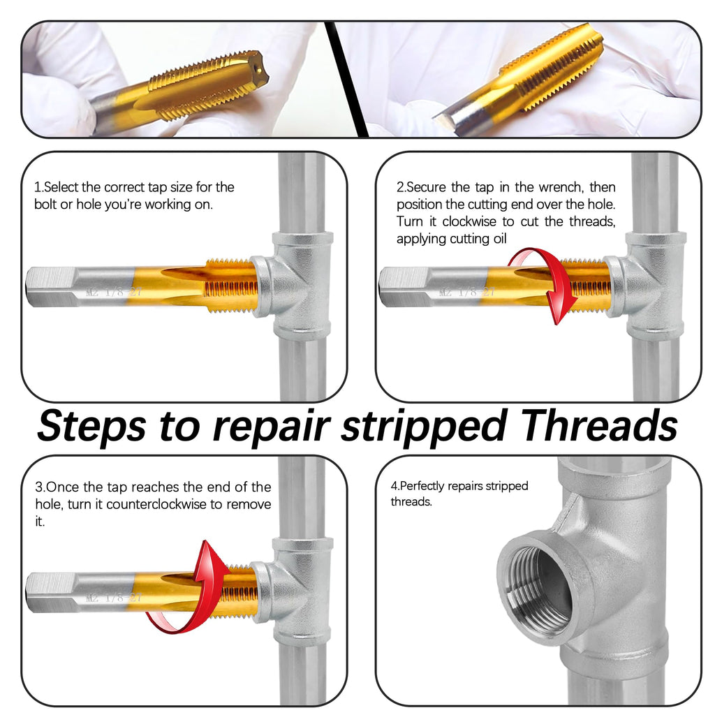 RURITKIT 1/4-18 NPT Pipe Tap and 7/16" Drill Set,M2 HSS Hand Threading Plumbing Tap Set for Plumbers Mechanics DIY Thread Cutting Tools