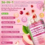Totaria Sugar Free Multivitamin Gummies for Women 14+ w/Iron, Inositol, Folate, Biotin, Womens Daily Multivitamin Gummy w/Vitamin A, C, B, D3, K2, for Hair, Skin, Energy, Immune, Peach Flavor