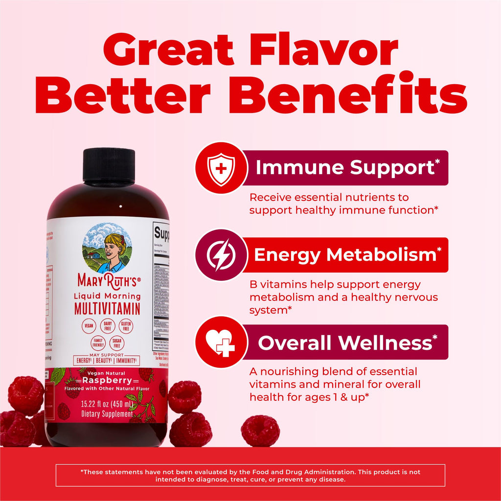 MARYRUTH'S Multivitamin for Women, Men & Kids | Liquid Morning Multivitamin | Vitamin A C D E B6 B12 Biotin Zinc | Beauty | Vegan | Non-GMO | Gluten Free | 15 Servings
