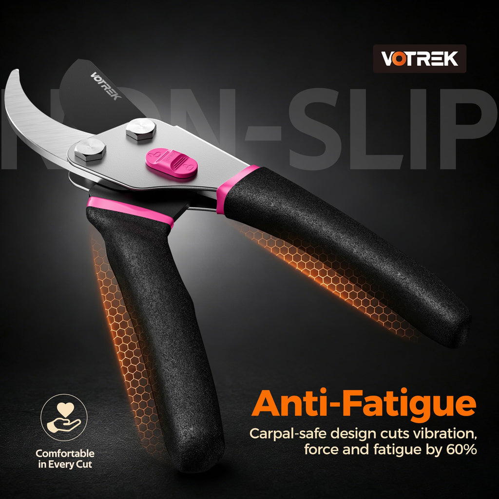 VOTREK® 8.5" Bypass Pruning Shears, Jam-Proof Spring Clippers for Roses