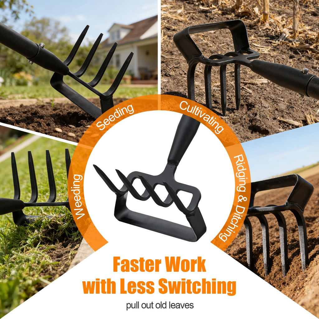 Garden Hoe, 62 Inch Weed Tool, Long Soil Tiller Cultivator, Heavy Duty Metal Stirrup Hoe Garden Tool Weeder Scraper Rake for Flower Beds, Patio, Garden Cultivating Loosening Soil Weeding Digging