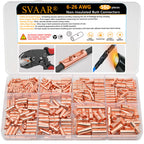 SVAAR 560 PCS 26-6 AWG Non-Insulated Butt Connectors Crimp Repair Butt Splices Kit, Uninsulated Butt Splice Connectors for 26 to 6 Gauge Wire, Heavy Duty Pure Copper Seamless Barrel Butt Terminals