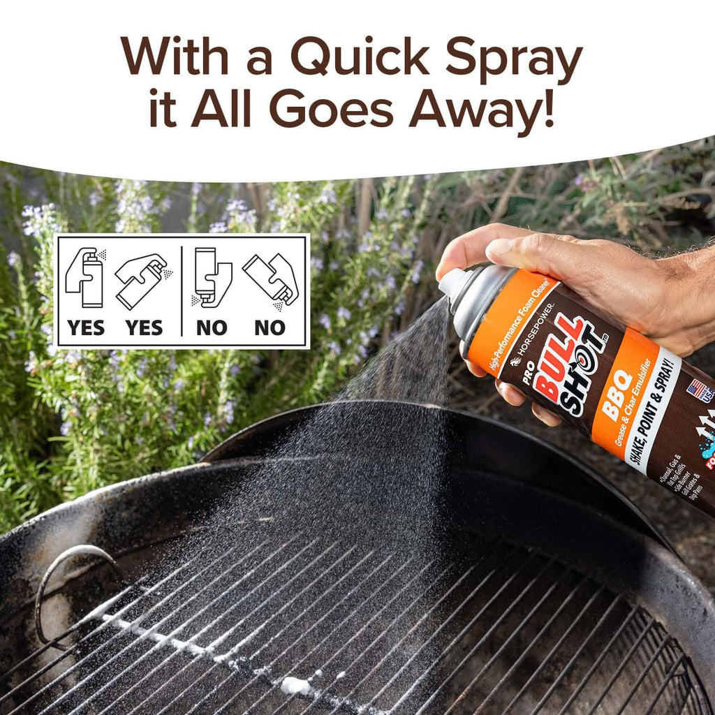 Bull Shot BBQ Pro, Foaming Grill Cleaner, AS SEEN ON TV, Professional Strength Foam Spray Emulsifies Burnt Grease & Char on Grates, Racks, Pans, Smokers & Griddles Cleans in Just 10 Min - Made in USA