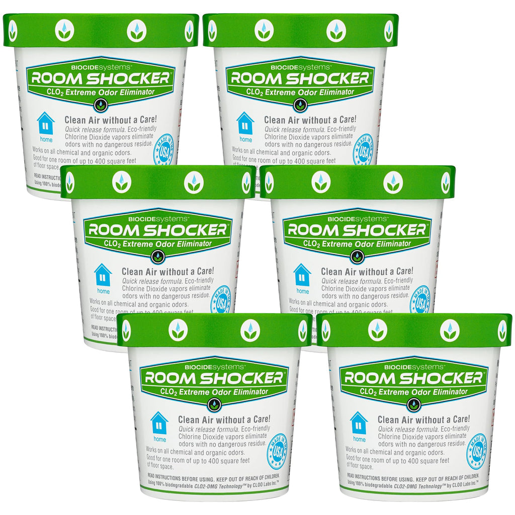 Biocide Systems Room Shocker Strong Odor Eliminator for Home & Office, Eco-Friendly Chlorine Dioxide Odor Bomb for House Interior Up to 400 Square Feet of Floor Space (6-Pack)
