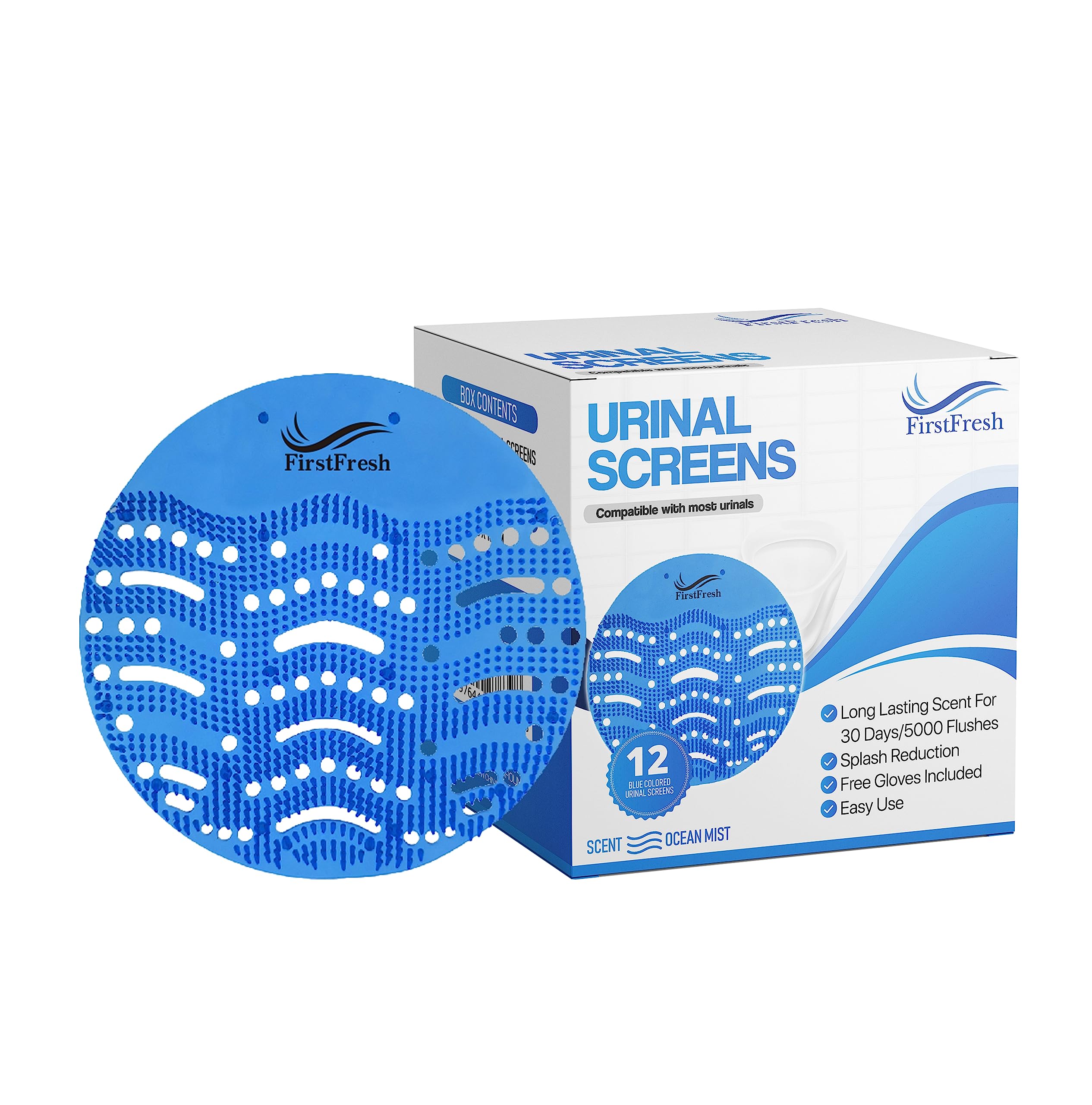 Urinal Screen Deodorizer (12 pack) Ocean Mist Scent, Urinal Cakes Anti-Splash, Urinal Mats Anti-Clogging, Universal Fit, Free Gloves