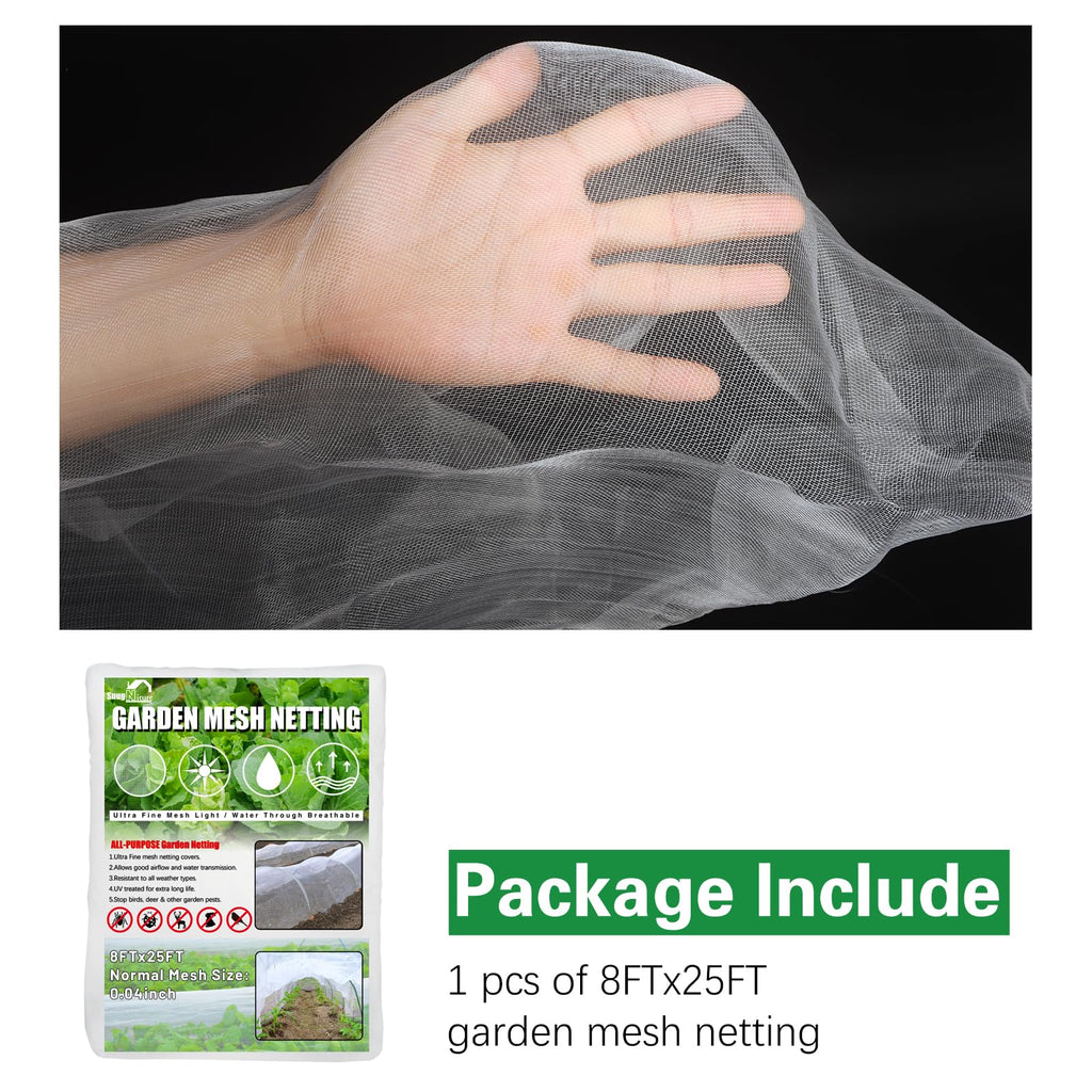 SnugNiture Garden Netting, Ultra Fine Mesh, 8x24 FT, White, 3 Pack
