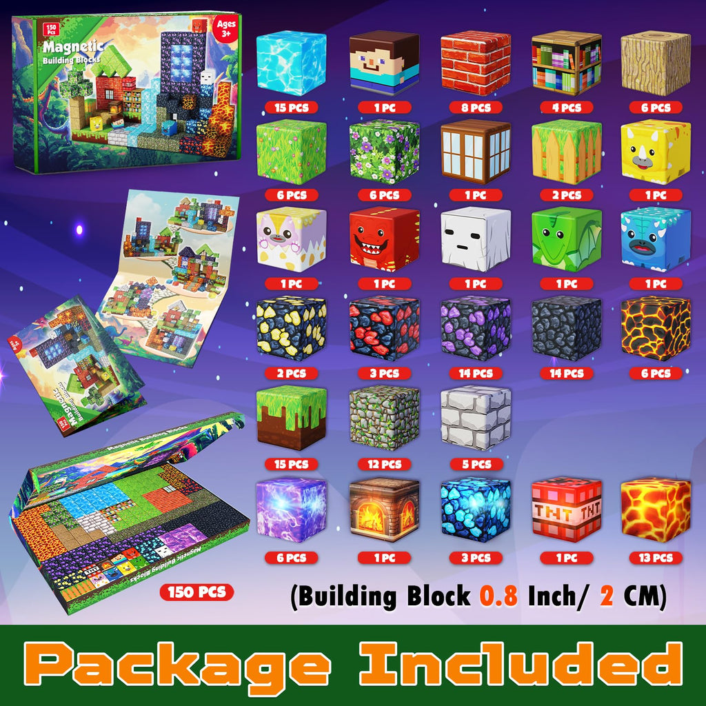 150 PCS Magnetic Blocks with Light Blocks - Magnet Tiles Toys for Kids, Boys and Girls, Magnetic Building Blocks Cubes, Stacking Magnets for Kids, Birthday Gifts for Boys and Girls Age 3+ Years Old