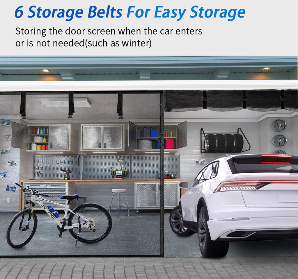 FEGO Garage Door Screen 16x7FT, Magnetic Screen Door with Retractable Fiberglass Mesh and Heavy Duty Weighted Bottom, Easy Assembly&Pass, Hands Free w/ 40 Magnets for 2 Car Garage/Patio/Small Shop