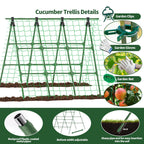 A-Frame Cucumber Trellis for Raised Bed - 47 x 47in, Heavy-Duty Detachable Garden Trellis with Netting & Clips, Support for Climbing Outdoor Cucumber, Tomatoes, Luffa, Bitter Melon, Vining Flowers