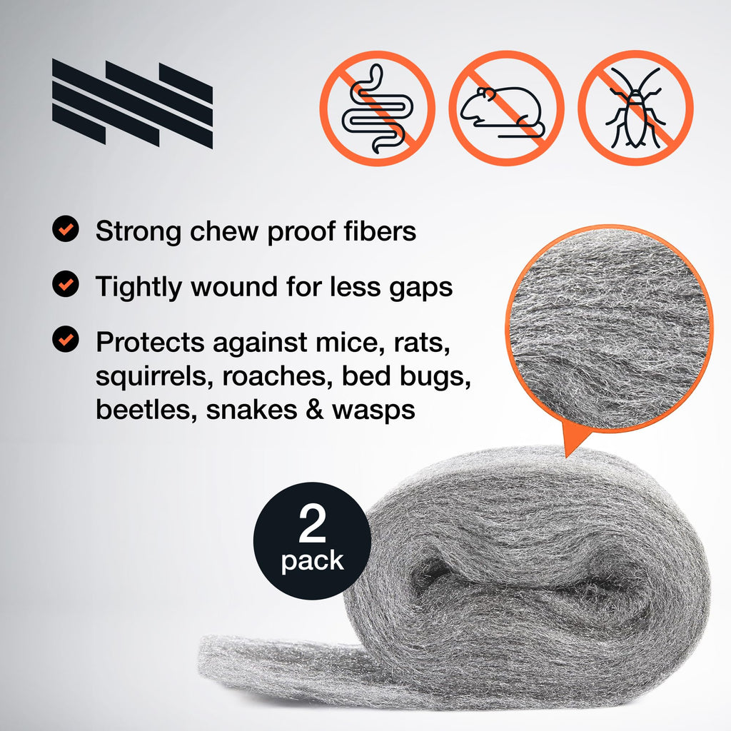 MaPorch Steel Wool Mice Control Kit - 15ft - Mouse Hole Filler - Grade 4 Coarse Steel Wool for Mice, Rat and Rodent Control (2 Rolls)