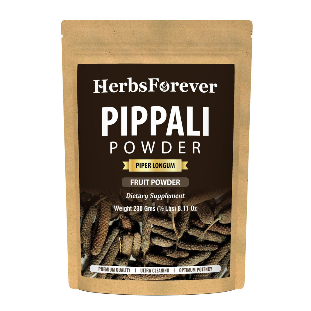 HerbsForever Pippali (Piper longum) Fruit, Powder |Cold Relief, Digestion & Gut Health Spices for Meat Seasoning| Wild Harvested-Non GMO, Vegan- 2X Potency,Ultra Clean,Steam Treated |230 GMS- ½LBS