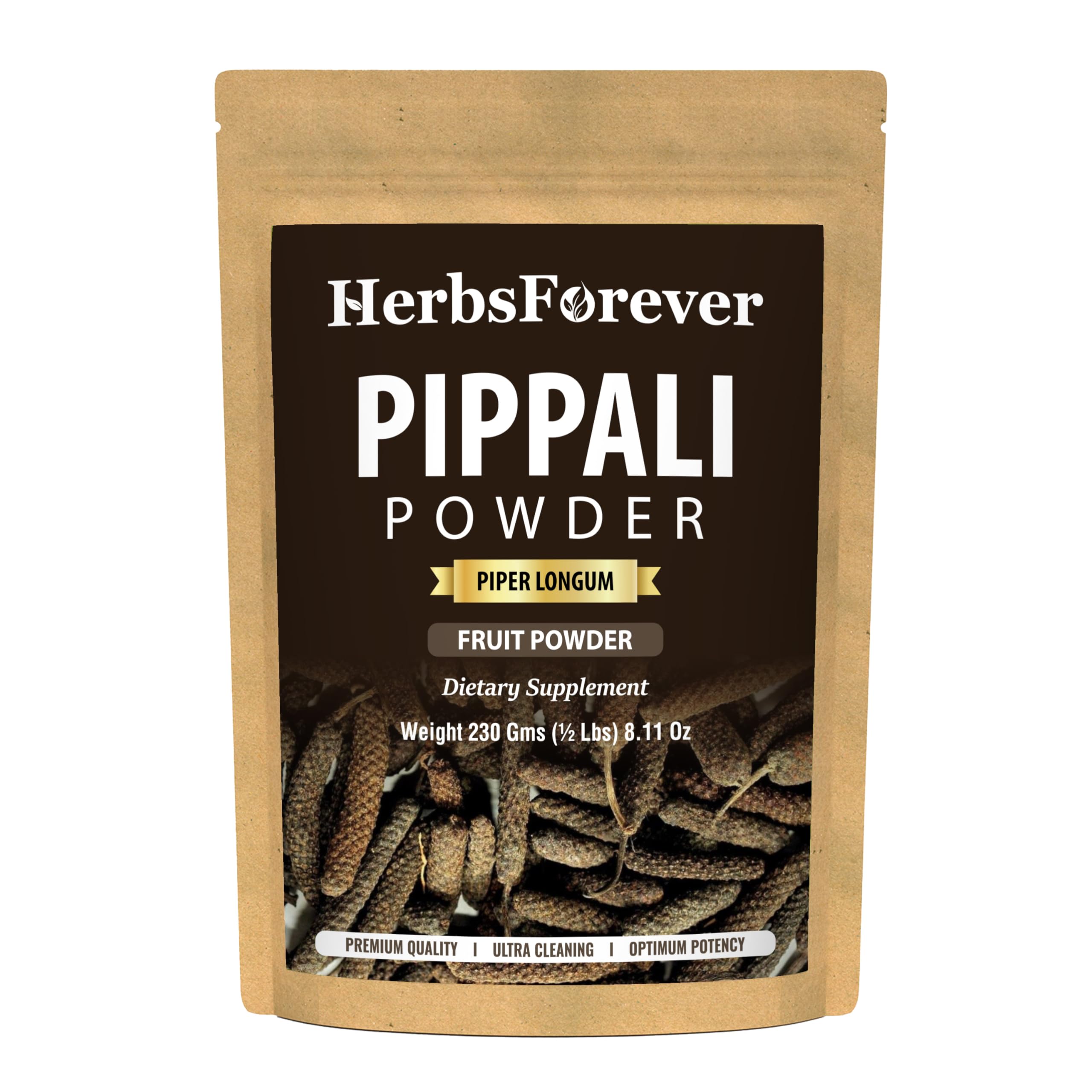 HerbsForever Pippali (Piper longum) Fruit, Powder |Cold Relief, Digestion & Gut Health Spices for Meat Seasoning| Wild Harvested-Non GMO, Vegan- 2X Potency,Ultra Clean,Steam Treated |230 GMS- ½LBS
