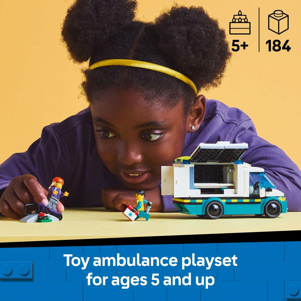 LEGO City Emergency Ambulance Toy - Building Sensory Toy for Kids, Boys and Girls, Ages 5+ - Educational, Learning Gift Idea for Birthdays and Holidays - Skateboarder and Driver Minifigures - 60451