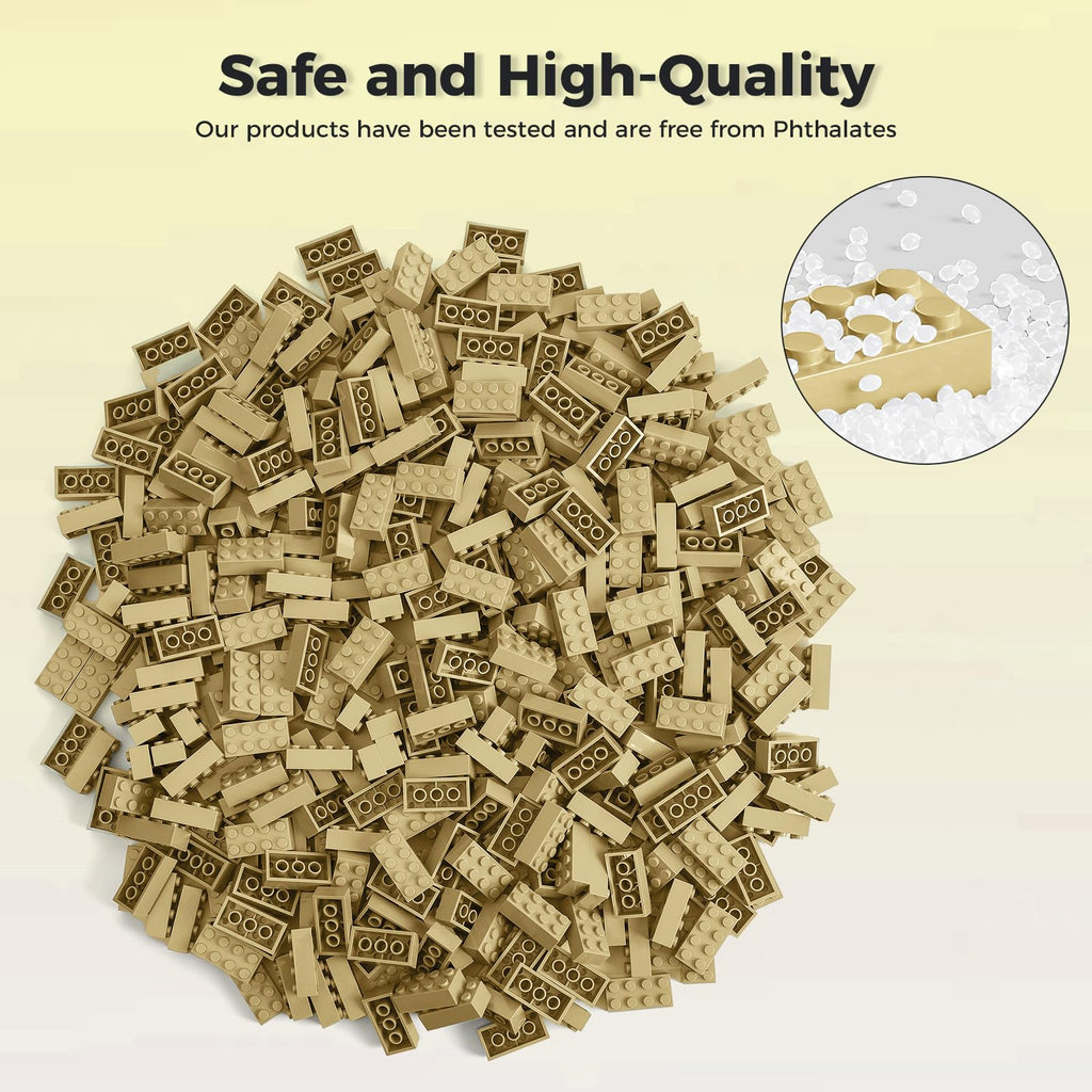 HUIZDQ 500 Piece Classic Building Bricks and 1 Gray Baseplate, 2x4 Bricks Bulk Creative Building Toys, Blocks Bulk for Kids Ages 6+, Sand