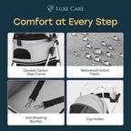 LUXE CARES 4 Wheel Foldable Pet Stroller - Lightweight Dogs and Cats Stroller Upto 50lbs with Mesh Canopy, Storage Basket and Cup Holder, Durable for Walks and Outings (Medium)