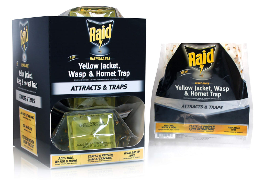 Raid Yellow Jacket, Wasp & Hornet Trap, 6 Pack, Disposable, Convenient, Hanging Fly Trap Bags with Food-Based Lure, No-Spray Outdoor Fly Traps Suitable Defense for Yards, Patios & Campsites