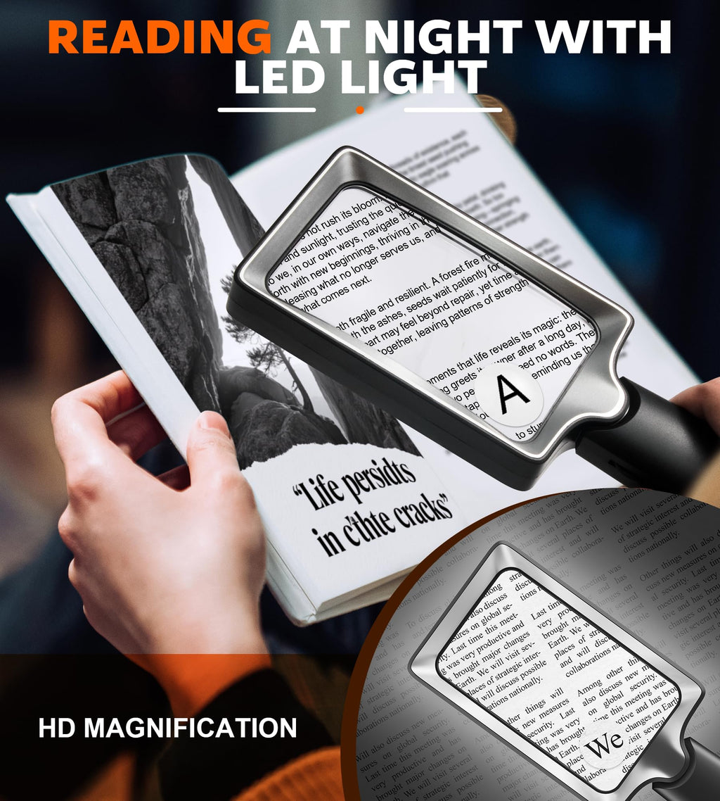 Magnifying Glass with Light, 20 LED Large Handheld Lighted Magnifier Rectangle Illuminated Magnifying Glass for Seniors Reading, Low Vision, Close Work & Inspection