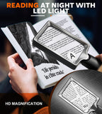 Magnifying Glass with Light, 20 LED Large Handheld Lighted Magnifier Rectangle Illuminated Magnifying Glass for Seniors Reading, Low Vision, Close Work & Inspection