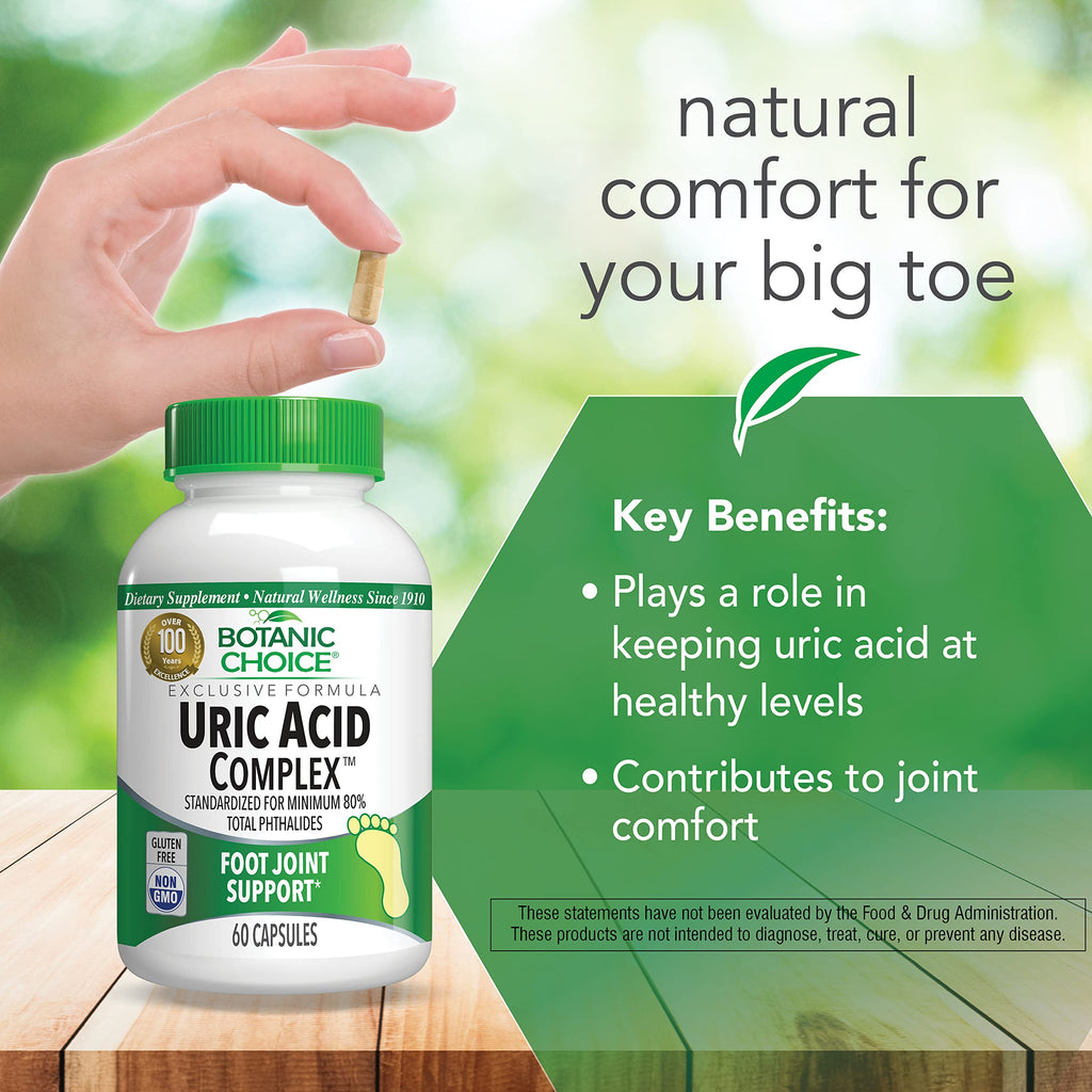 Botanic Choice Uric Acid Complex Supplement - Foot Joint Support-Help Soothe Discomfort with Celery Seed & Bromelain -Gluten Free, Non-GMO, 60 Caps