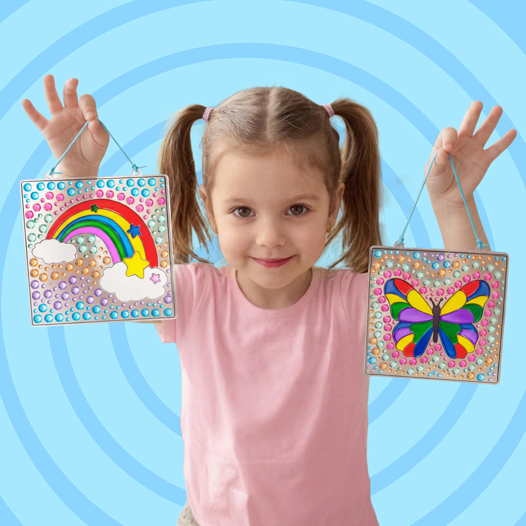 Klever Kits 4PCS Window Art, 2-in-1 Gems and Gels Suncatcher, 2 Ways to Play Diamond and Gels, Arts & Crafts Toys for Boys Girls, Christmas Birthday Gifts for Kids Age 6 and Up