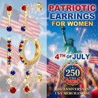 4th of July Earrings for Women Outfits Accessories, 250th Anniversary Fourth of July Deals Independence Day Patriotic Dress Shirts, USA American Flag Red White Blue Hoop Stud Jacket Jewelry