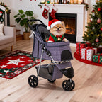 MoNiBloom 3 Wheels Pet Dog Cat Stroller for Small Medium Dogs Cats, Lightweight Foldable Jogger Stroller w/Storage Basket and Cup Holder, Plaid