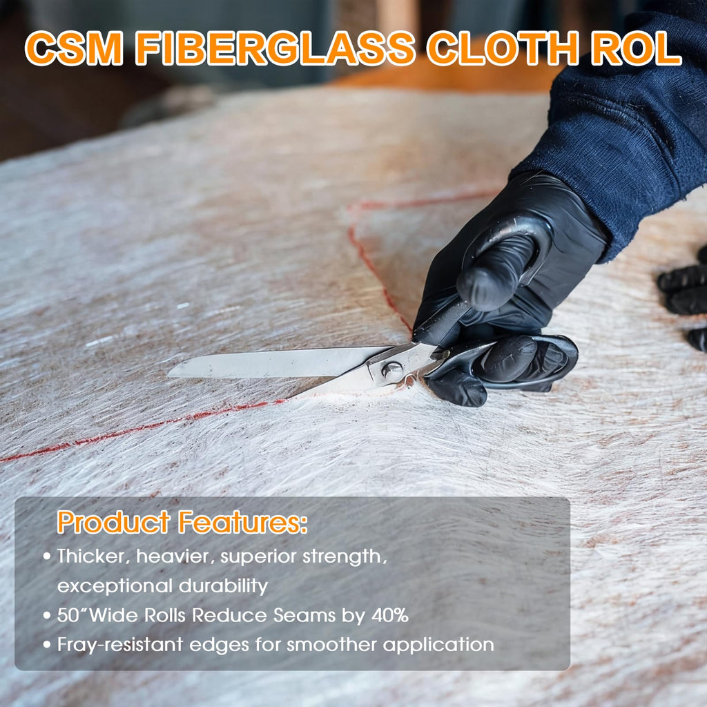 ZXQDRE Fiberglass Chopped Strand Mat Roll, 50" x 540" 1.5 oz CSM Fiberglass Cloth Roll for Boat, Automotive and Roofing | DIY Epoxy & Polyester Compatible Fiber Glass Repair Sheet