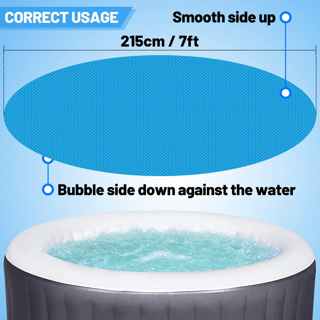 MADHOLLY Spa Hot Tub Cover for Heat Retention - 7FT Dia Round 16-Mil Heavy-Duty Bubble Solar Blanket for Preventing Water Evaporation, Easy to Cut and Clean