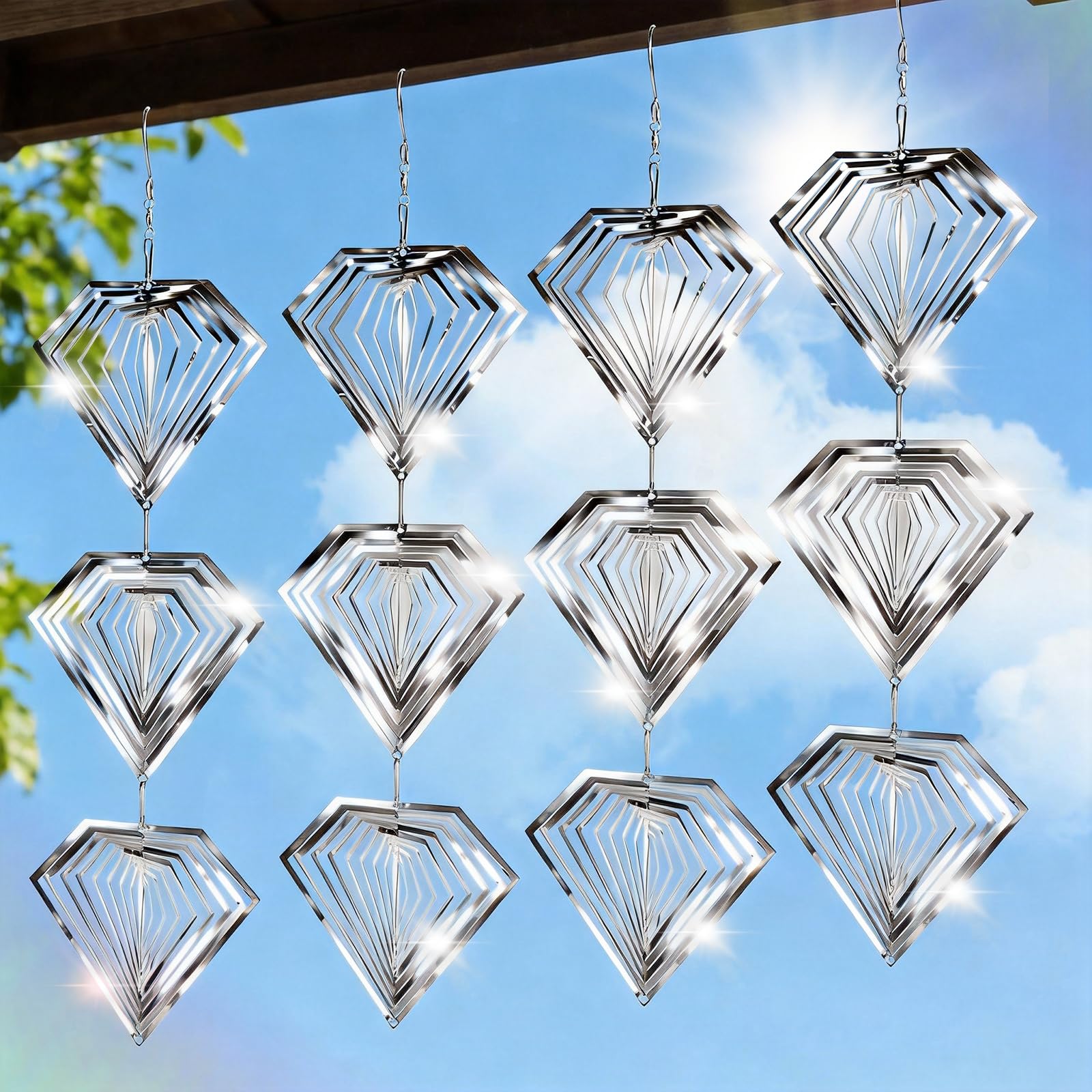 Superlong Bird Deterrents for Outside 12 Discs Stainless Steel, 4 Sets