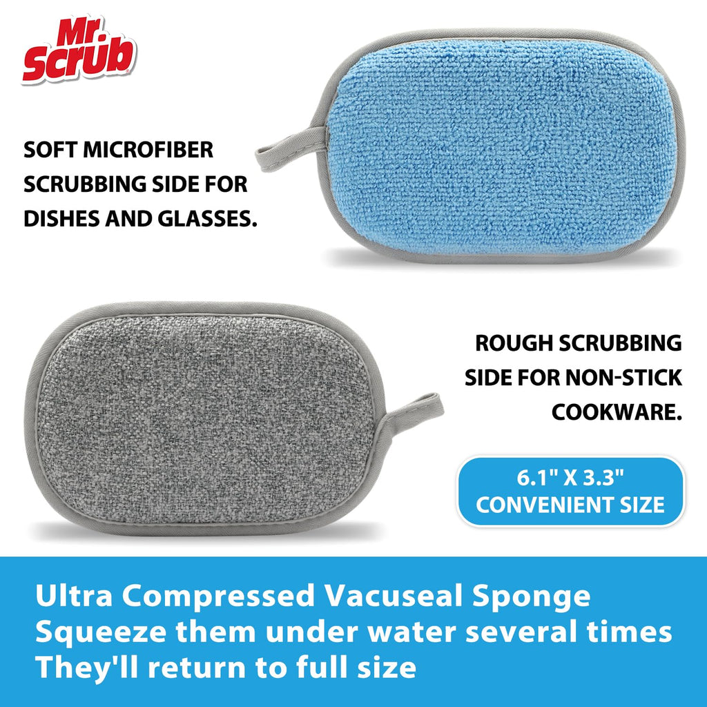 Sponges Kitchen Dish Sponge for Washing Dishes Cleaning Kitchen, All-Purpose, 12 Pack, Non Scratch, Rough Scrubbers Side for Non-Stick Cookware, Soft Microfiber Scrub Side for Dishes, Mr. Scrub