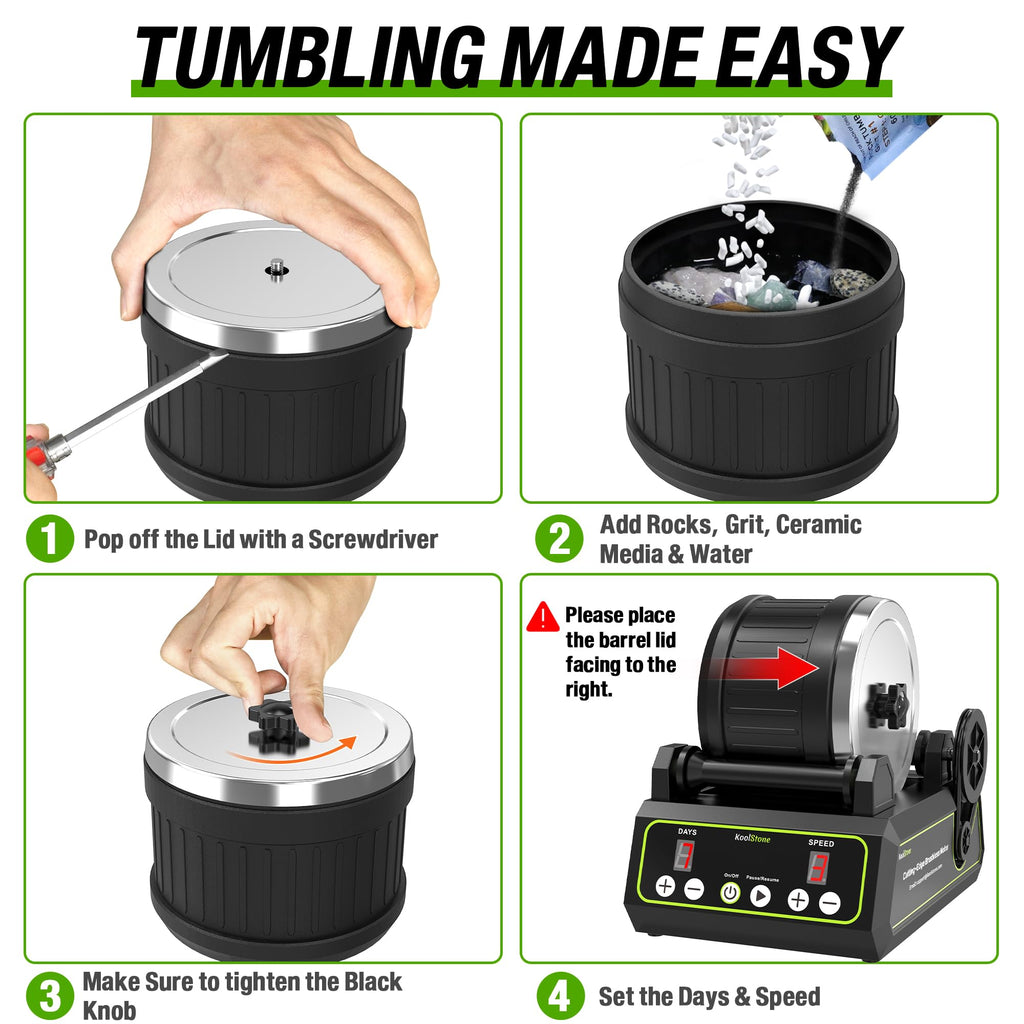 C1 Pro Brushless Rock Tumbler Kit - Professional Large 2.5LB Capacity, Up to 3X More Durable, Ultra Long Working Life Rotary Polisher with Full Accessories & Memory Function, Ideal for Adults Kids