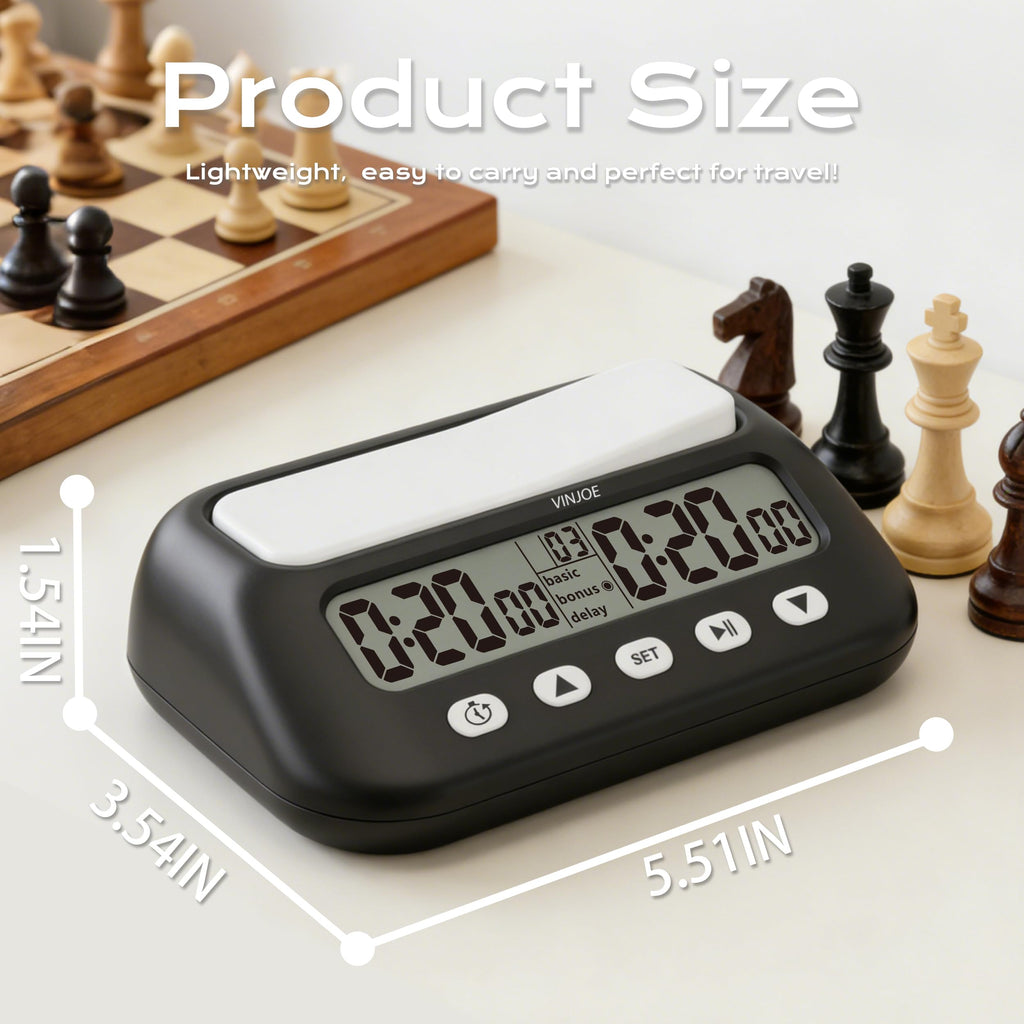 VINJOE Chess Clock Digital Chess Timer Professional for Board Games,Portable Digital Chess Clock & Game Timer with Basic,Bonus,Delay and Positive Time Features Best Gifts for Christmas(Without Battery