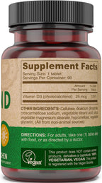 DEVA Vegan Vitamin D3 Supplement - Once-Per-Day Tablet with 1000 IU - Cholecalciferol - Lichen Plant Derived - 90 Small Tablets, 2-Pack