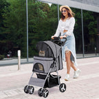 LEMY Pet Stroller, 4 Wheels Dog Cat Stroller with Storage Basket&Cup Holder,Grey Folding Dog Cat Cage Jogger Strollers for Small Medium Dogs Cats Travel