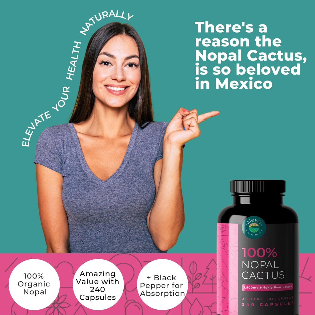 Nopal Cactus Capsules 1500mg- Organic Sun-Dried Prickly Pear Cactus Powder & Black Pepper Extract for Absorption- Natural Prickly Pear Super Supplement- Fiber, Vitamins and Minerals 240 Capsules