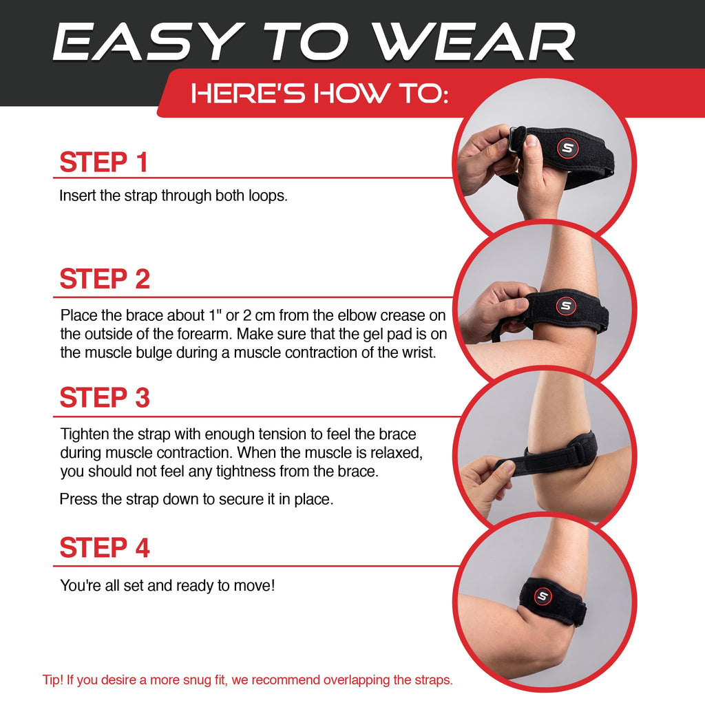 Sleeve Stars Tennis Elbow Brace for Men & Women, Fits 9"-23" (Single/Black)