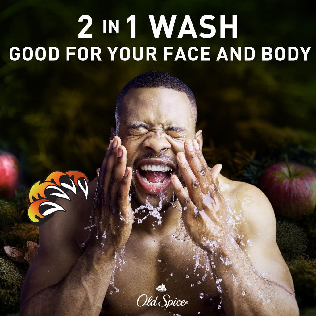 Old Spice Cleansing Body Wash for Men, 3X Defense, 24/7 Shower Fresh with Lasting Scent, 2-in-1 Body & Face Wash, Bearglove with Crisp Orchard Scent, 33.4 (Pack of 4)