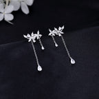 SLUYNZ 925 Sterling Silver Dainty CZ Flowers Wrap Earrings Dangle Chain for Women Elegant Bridal Wedding Earrings Engagement Drop (A-Silver)