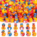 120 Pcs Patriotic Mini Resin Ducks 6 Style Bulk Tiny Duck Figurines 250th Anniversary Independence Day Decorations 4th of July Patriotic Ducks for Party Favors DIY Crafts and Desk Decor