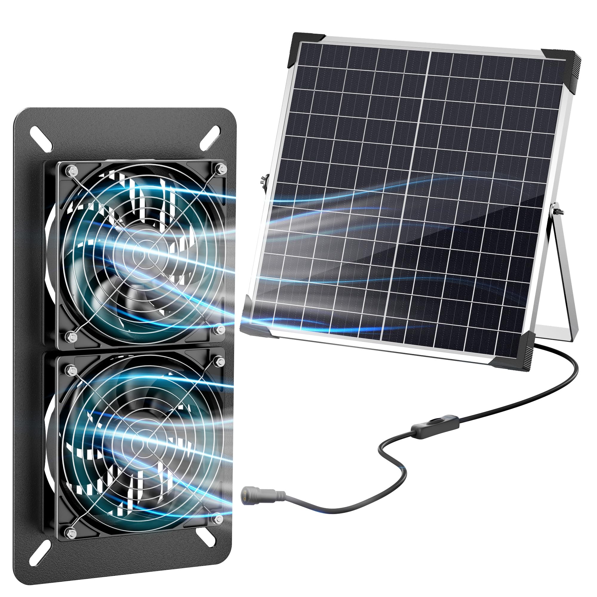 Solar Fan Kit for Chicken Coop - Two IP65 Waterproof 5" Solar Powered Fans - Outdoor Exhaust Intake Ventilation Fan for Outside Shed Greenhouse Attic Pet House - Strong Airflow Without Battery
