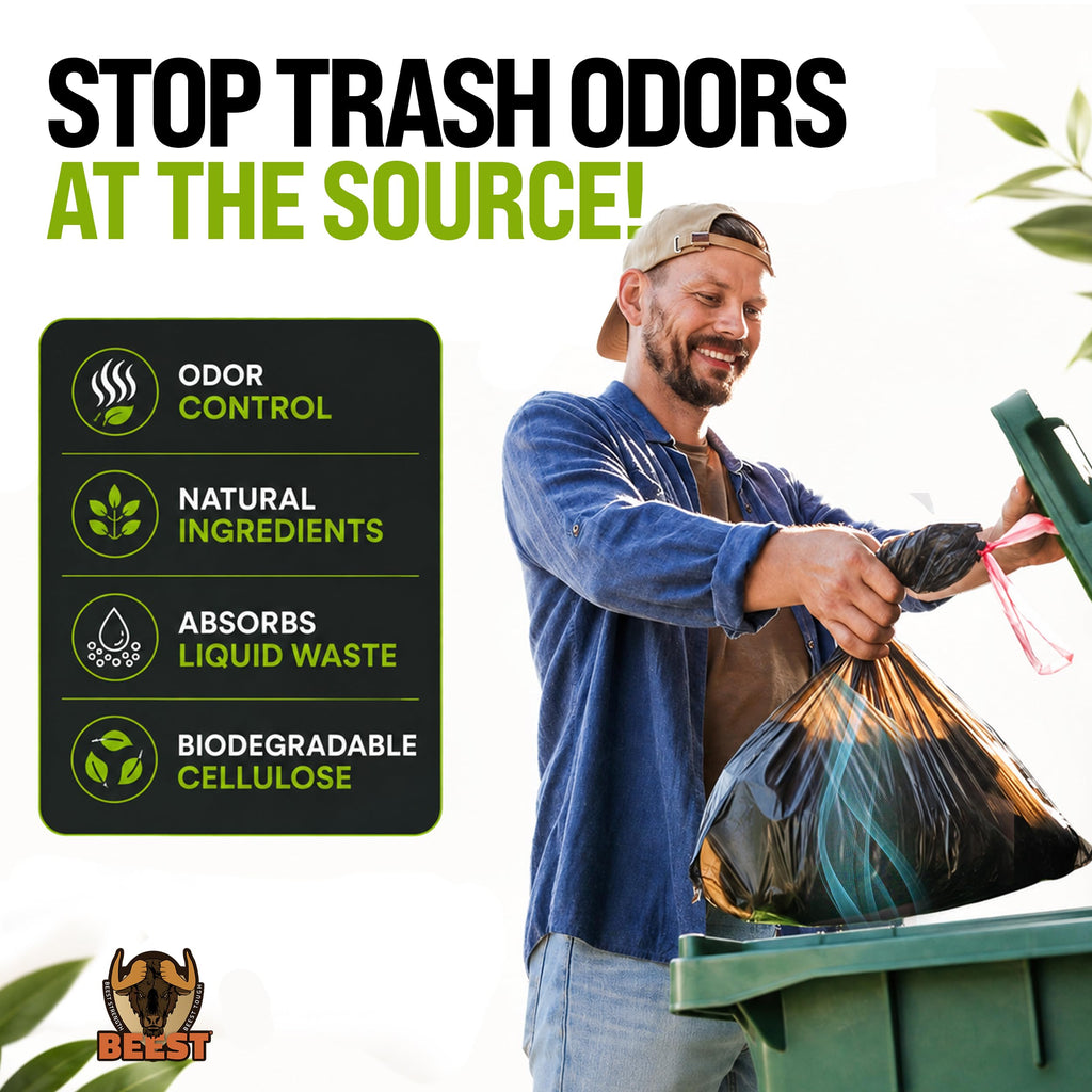 BEEST Dumpster Defender - 8lbs Outdoor Trash Can Deodorizer & Liquid Waste Absorber (Made in USA) Biodegradable Trash Can Odor Eliminator - Powerful Garbage Deodorizer for Always-Fresh Bins - 36 Cups