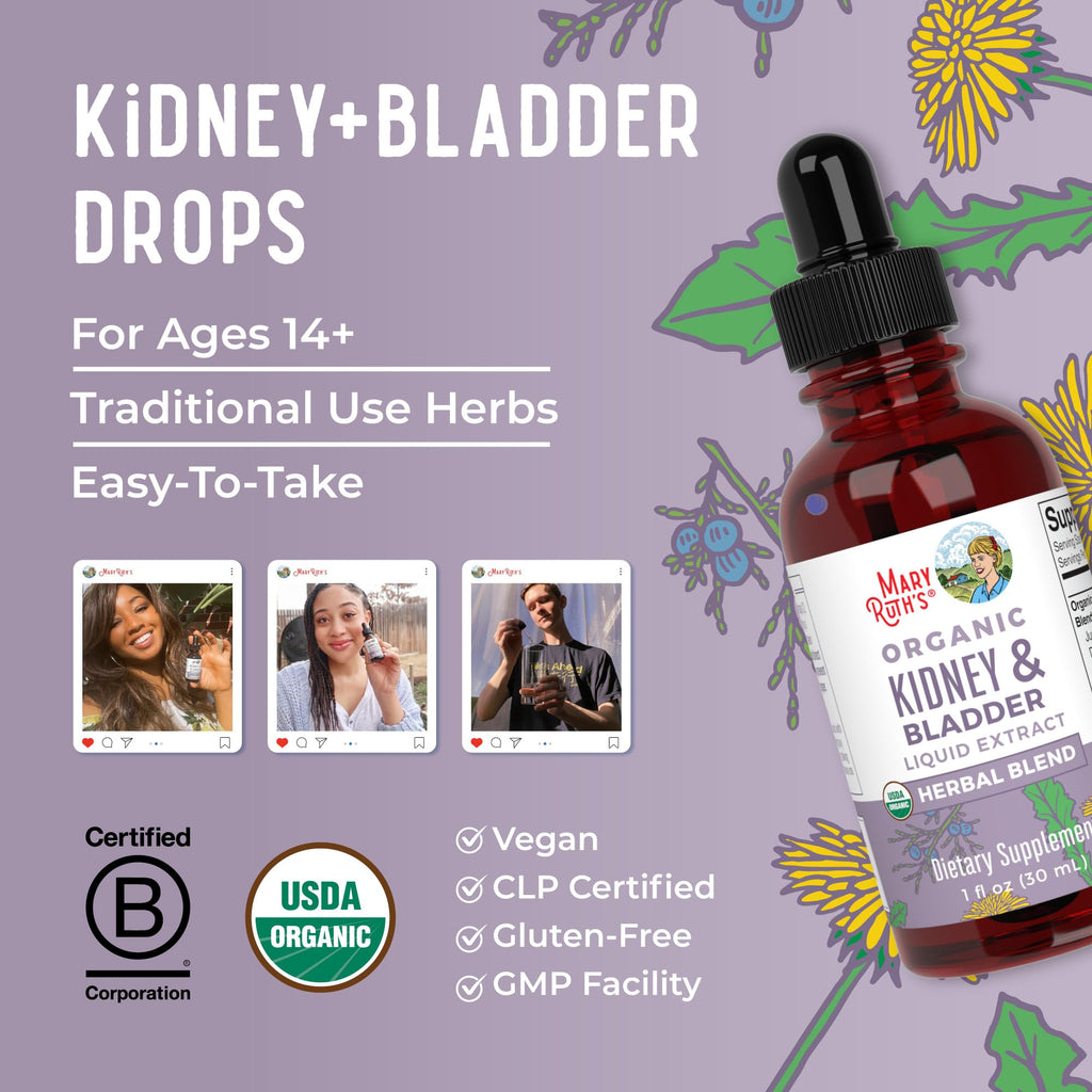 MARYRUTH'S Organics Herbal Supplement Drops | Support Renal & Urinary Systems | Juniper Berry | Cleavers | Dandelion | Hawthorn | Horsetail & Chanca Piedra | Vegan | Non-GMO | 1 Fl Oz