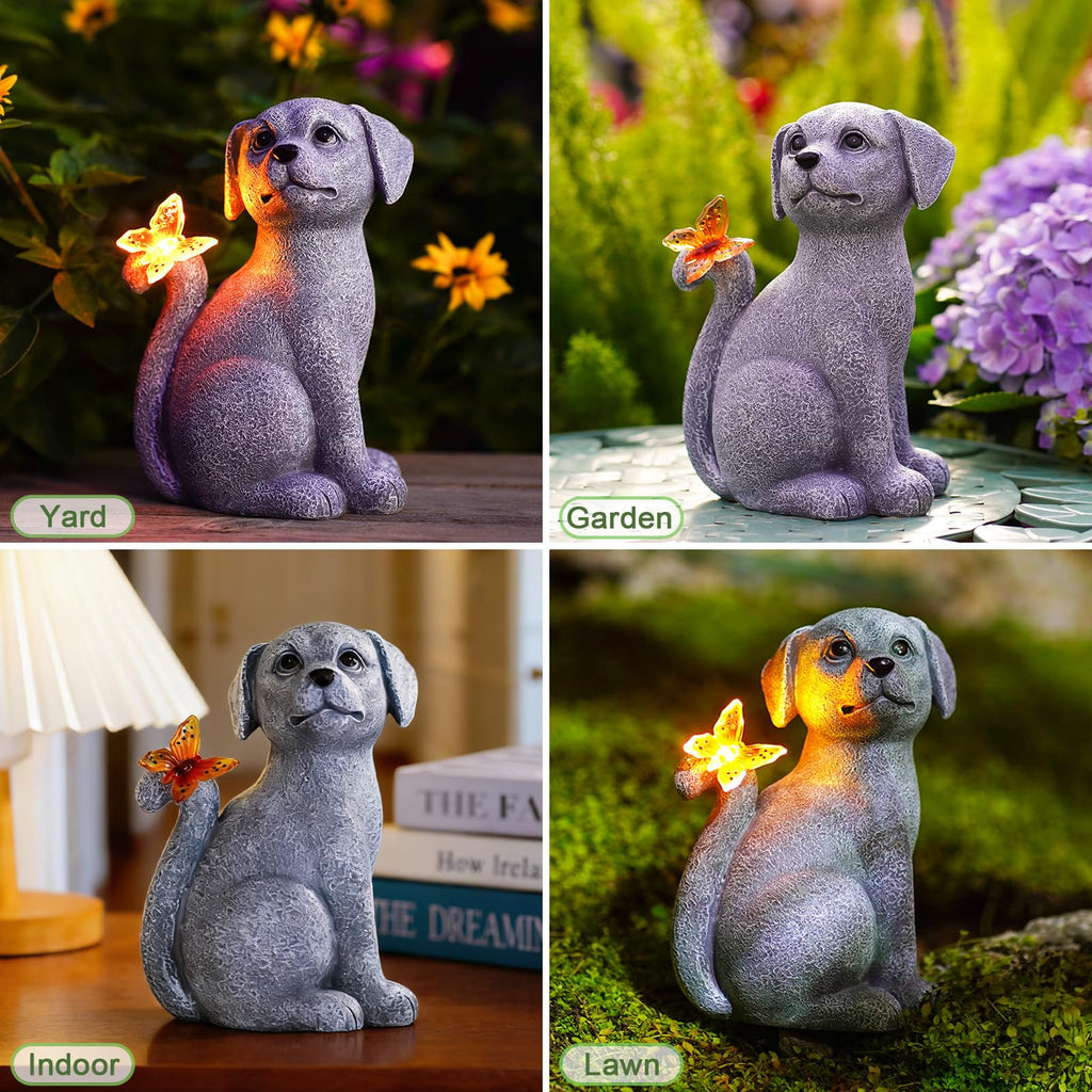 Nacome Dog Outdoor Statues for Garden with Solar Butterfly