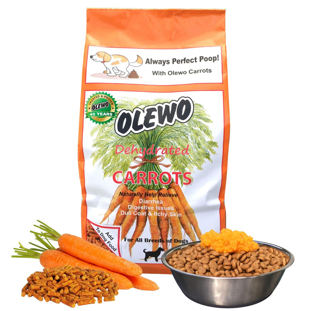 Olewo Carrots Digestive Dog Food Supplement, effective dog diarrhea relief for over 35 years, adds natural source vitamins to any dog food to promote overall health, 1-ingredient, non-GMO product, Made in Germany, 2.2 Pounds