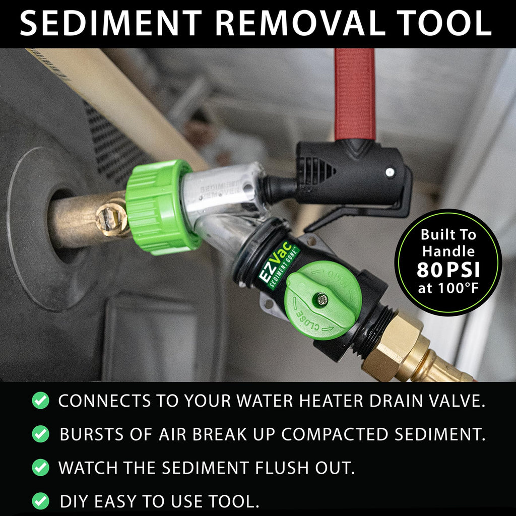 Sediment Gone™ Water Heater Sediment Removal Tool – Flushes, Cleans & Breaks Up Sediment Clogs in Electric or Gas Water Heaters – Easy DIY Water Heater Cleaning Tool