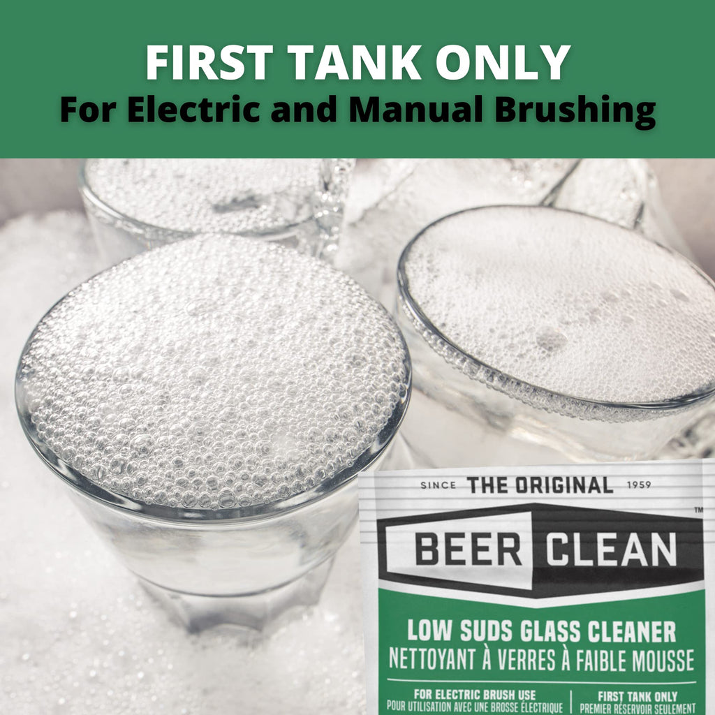 BEER CLEAN 990224 Low Suds Glass Cleaner, Restaurant Barware & Glassware Cleaner for Auto Brush, Powder Packets, 0.5-Ounce (Pack of 100)