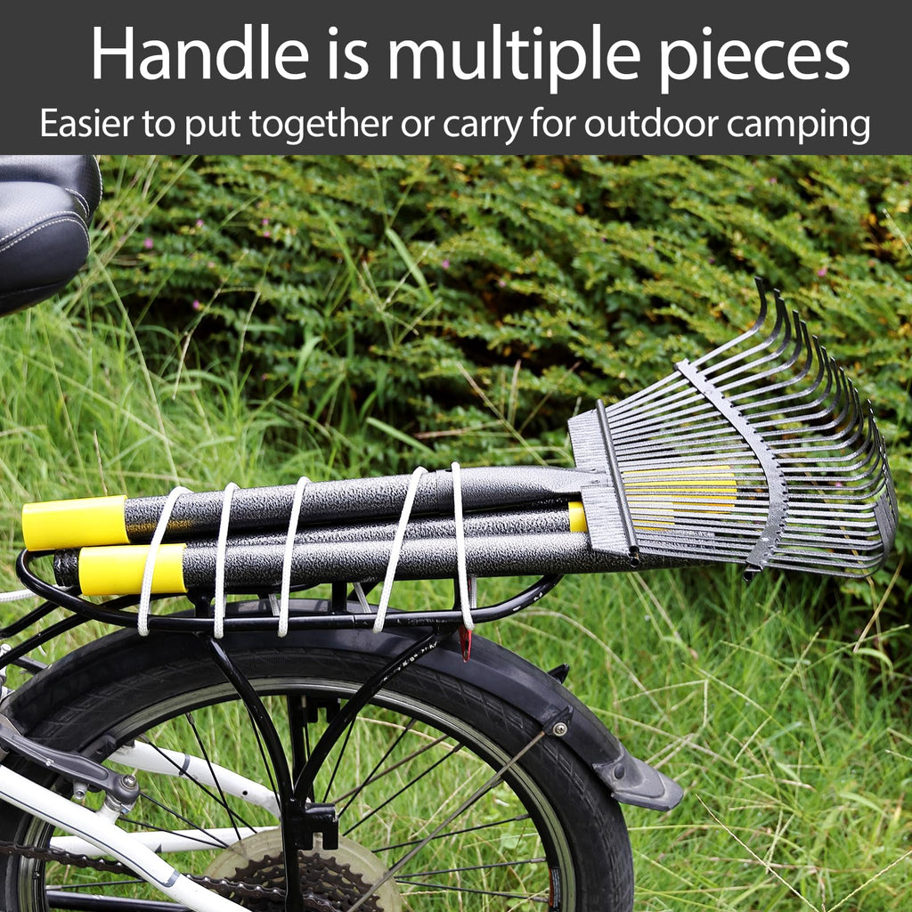 Leaf Rake, 30-61 inch Garden Rakes for Leaves Heavy Duty Long Handle, 25 Tines 18" Wide Metal Thatch Lawn Gravel Shrub Yard Landscape Rake for Leaves and Grass